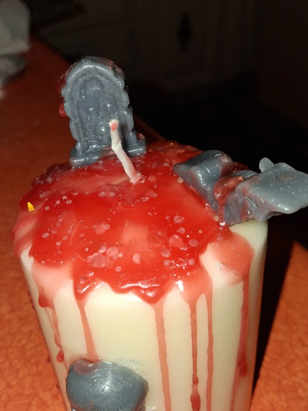 Hand-Poured Cream and Red Halloween Skull Candle